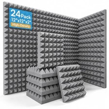 24 Pack Pyramid Acoustic Foam Panels, 12 x 12 x 2 Inches 24 Pack Pyramid Gray