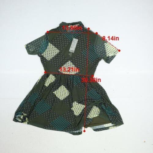 Urban Outfitters Dottie Short A Line Mini Shirt Dress Green Motif Patchwork L - Picture 4 of 9
