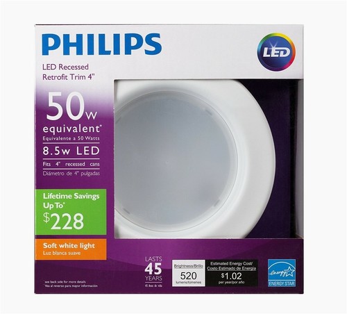 Philips 50W LED Recessed Retrofit Trim 4"/ Dimmable - Picture 1 of 7
