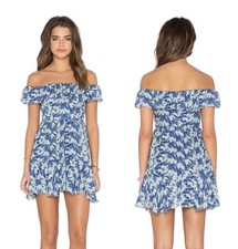 LoveShackFancy Dress Izzy Off The Shoulder Mini Silk Dress In Turquoise Size XS