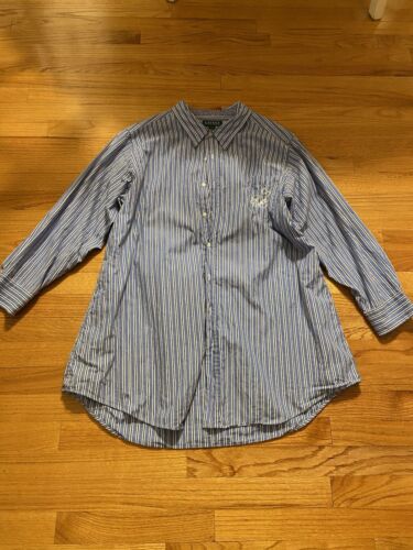 Lauren Ralph Lauren Striped Embroidered 3/4 Sleeve Button Down Top Size L/XL