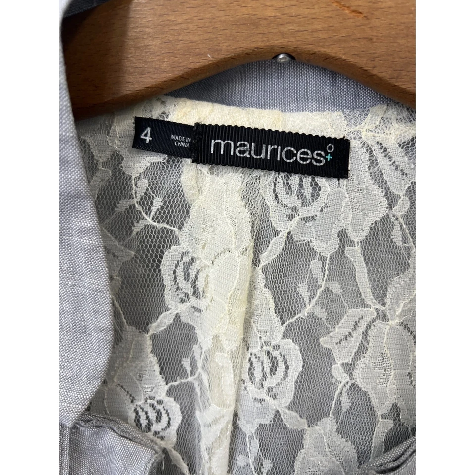 Chaqueta con volantes Maurices para mujer 4 gris manga 3/4 mezcla de lino encaje floral Foto 4 de 4