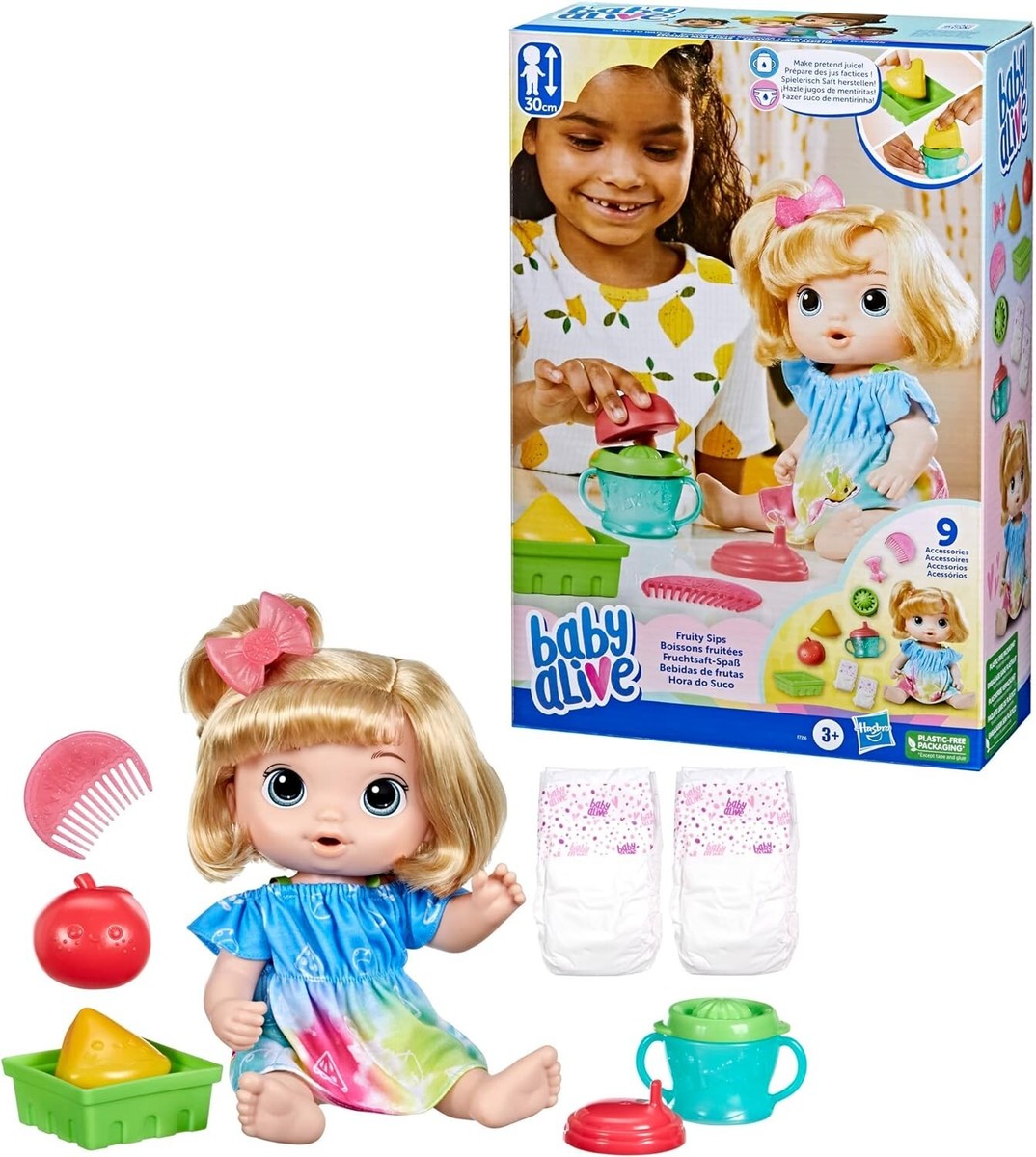 Baby Alive Fruity Sips Blonde Hair Doll Accessories Set Pretend