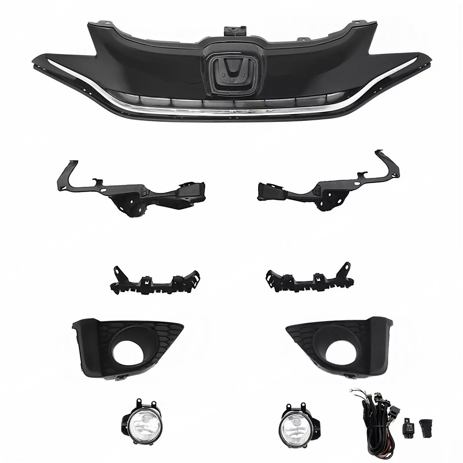 For Honda FIT EX 2015-2017 Front Bumper Upper Grille + Fog Light Kit+4 Brackets