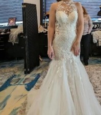 wedding dress, illusion neckline and back lace overlay