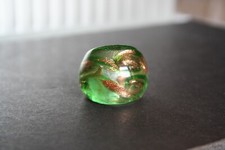 Murano-style art glass dome cocktail ring, size 8, green swirls, gold metallic