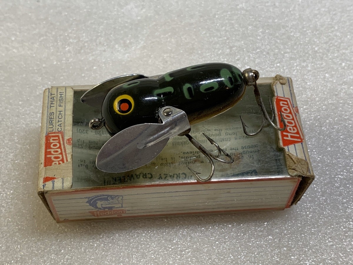 Vintage Fishing Lure Heddon Tiny Crazy Crawler W/Box Tough Old Bait