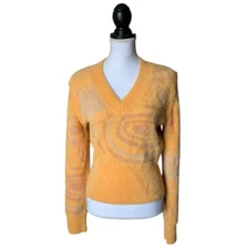House of Sunny Hockney Orange Knit Detachable Sleeve V Neck Sweater Size US 6