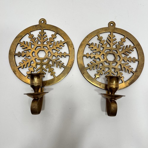 Snowflake Design Solid Brass Wall Tapered Candle Sconces 9" x 6" Hosley Intl - Picture 8 of 16
