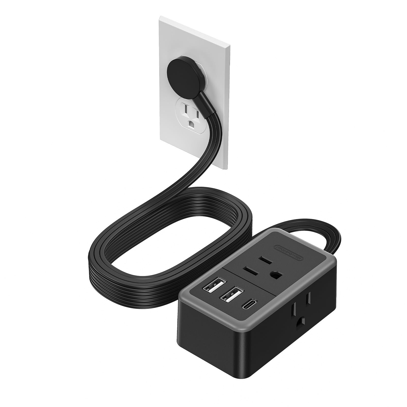 Flat Extension Cord 10 ft Extension Cord Flat Wall Plug with 3 Outlets 3 USB ...