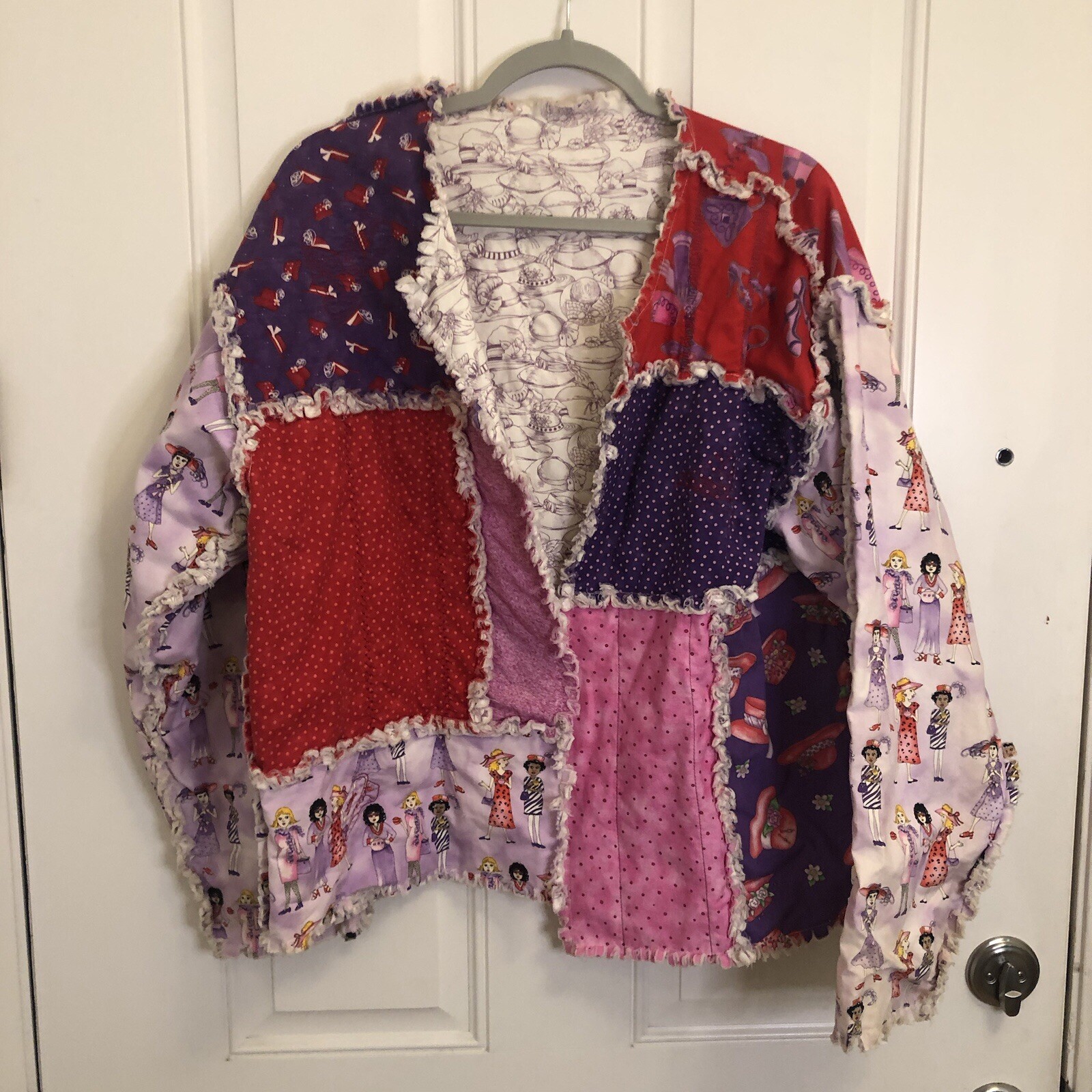 Handmade Quilted Patchwork Jacket Pink Purple Raw… - image 1