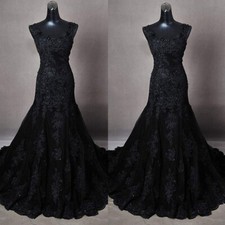 Gothic Black Mermaid Wedding Dresses Sleeveless Ball Gown Lace Up Bridal Gowns