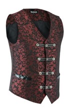 Premium Mens Vest Waistcoat Red Damask Velvet Goth Steampunk VTG/Brocade Vest