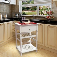 eHemco Euro Kitchen Cart with Drawer, 2 Storage Shelves, White(Collectible) 6641