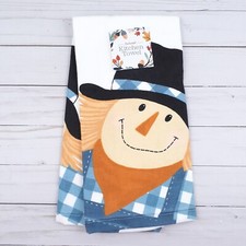 Fall Kitchen Towel Dual Purpose Blue Check Scarecrow