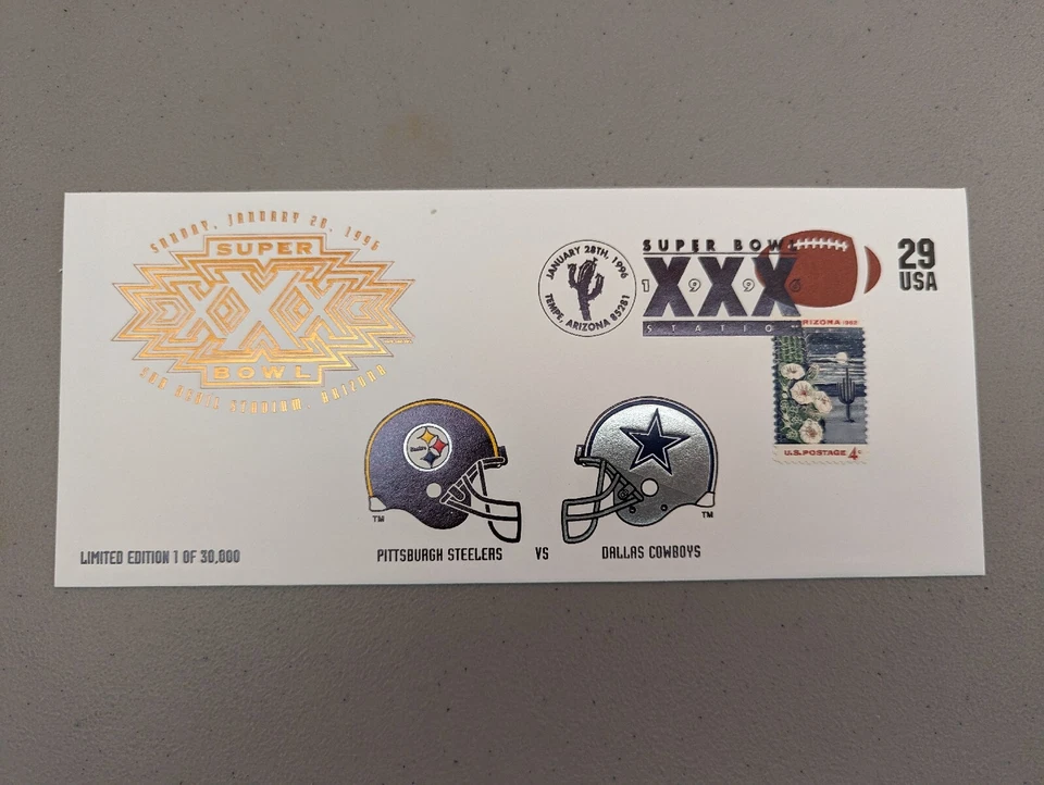 First Day Issue Envelope Super Bowl XXX  Pittsburgh Steelers Dallas Cowboys  - Image 2 of 3