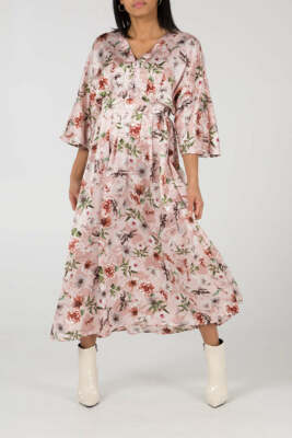 Ladies Women QED London Kimono Sleeve Button Front Maxi Dress
