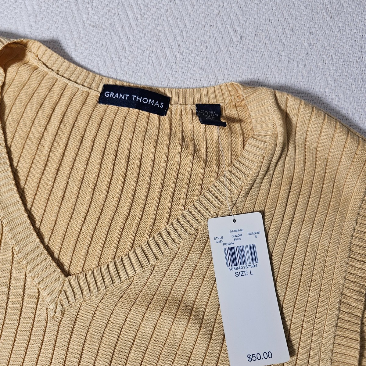 NWT Grant Thomas Yellow Silk Blend V-Neck Sweater Vest Large