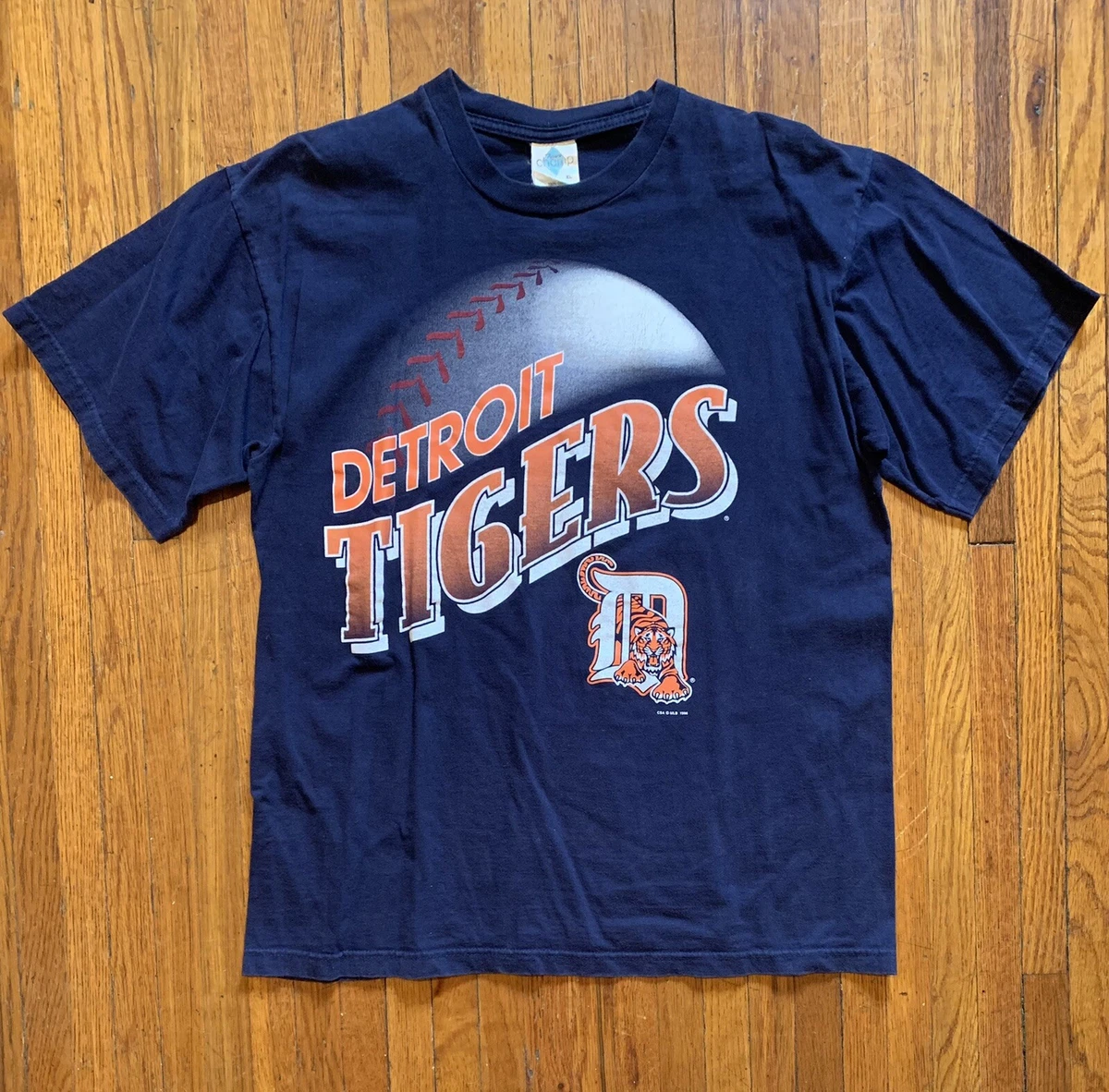 Vintage 90s Detroit Tigers MLB Baseball Graphic T Shirt Sz Large Your Champ Vtg