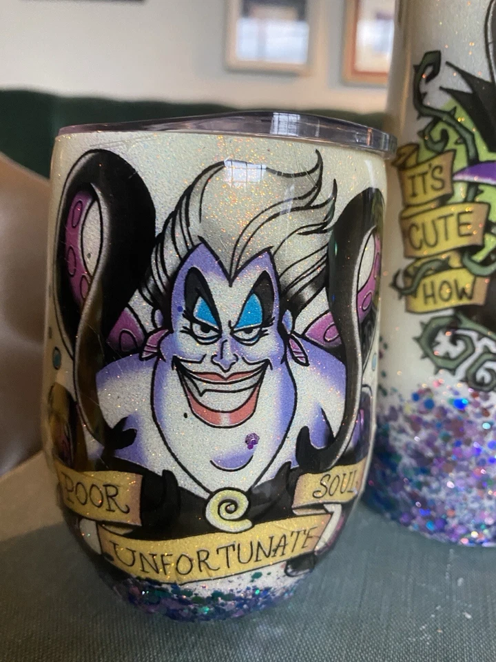 Bedazzled Glitter Disney Villains Tumbler Water Bottle Ursula Maleficent  - Image 3 of 4