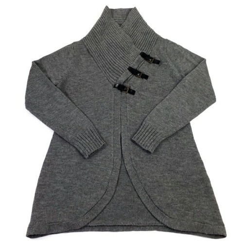 Covington Gray Shawl Collar Long Sleeve Buckle Front Long Sweater Womens Large - Picture 9 of 11