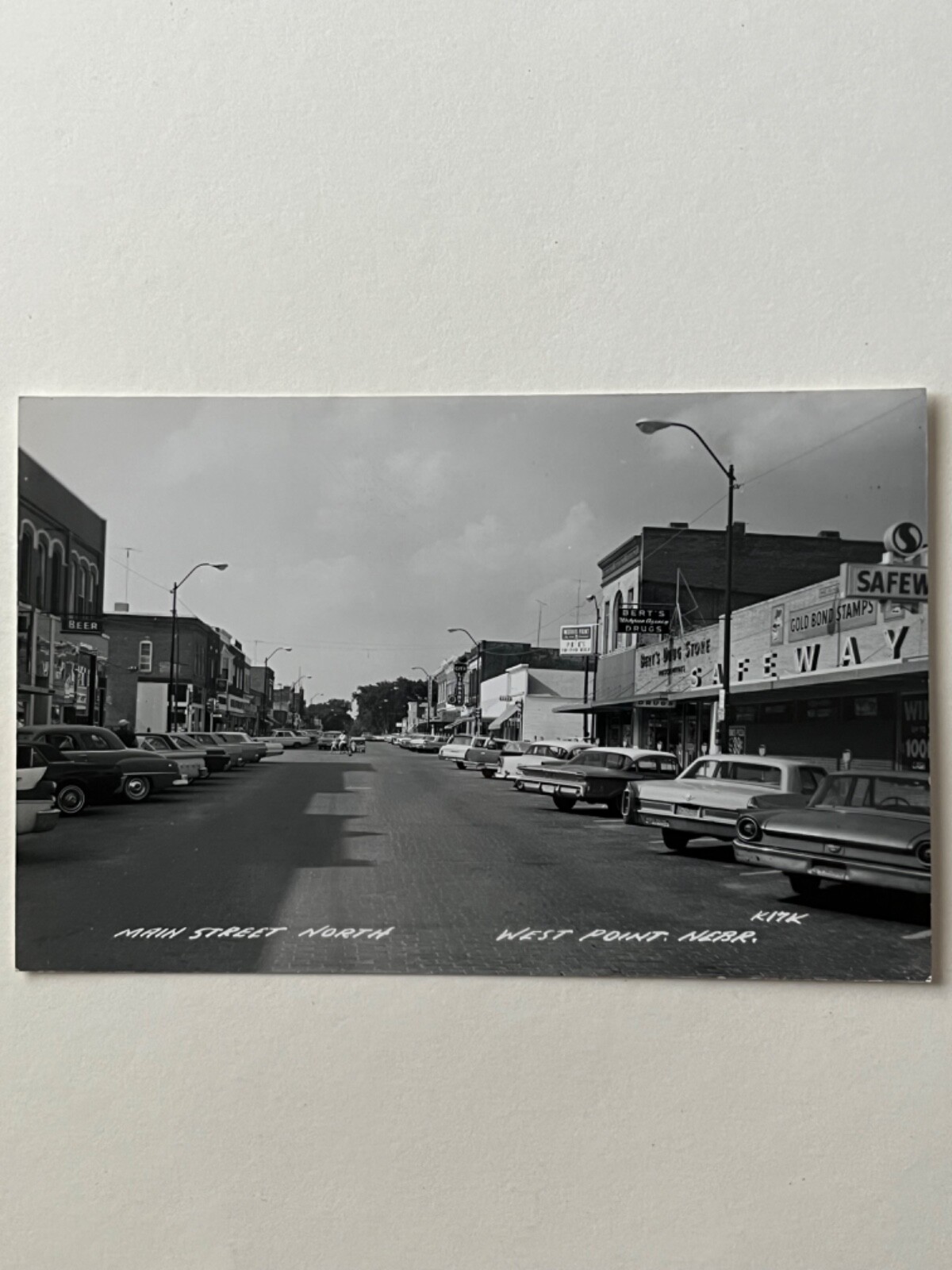 West Point, Nebraska RPPC street scene, Safeway grocery store, drug