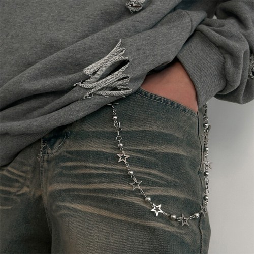 Adjustable Length Alloy Pants Chain Ornament With Stylish Star And Bead Elements - Zdjęcie 7 z 8