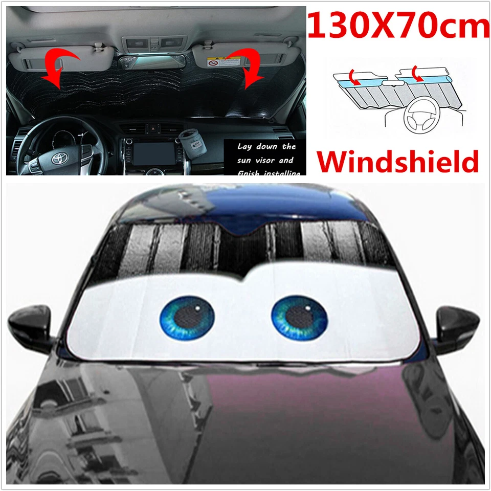 Aluminium Foil Black Cartoon Eyes Car Windshield Sun Visor Sunshade Cover - Image 2 of 4