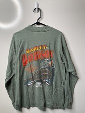 Vintage Harley Davidson Shirt Eagle Long Sleeve Green Graphic Size Large