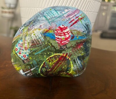 Large Original Hand Painted Rock ''Abstract Hot Air Balloons'' Collectible Art