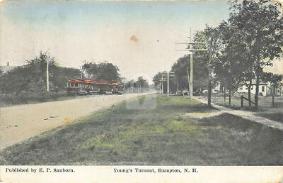 Hampton NH New Hampshire Young's Turnout Trolley's Postcard Copy