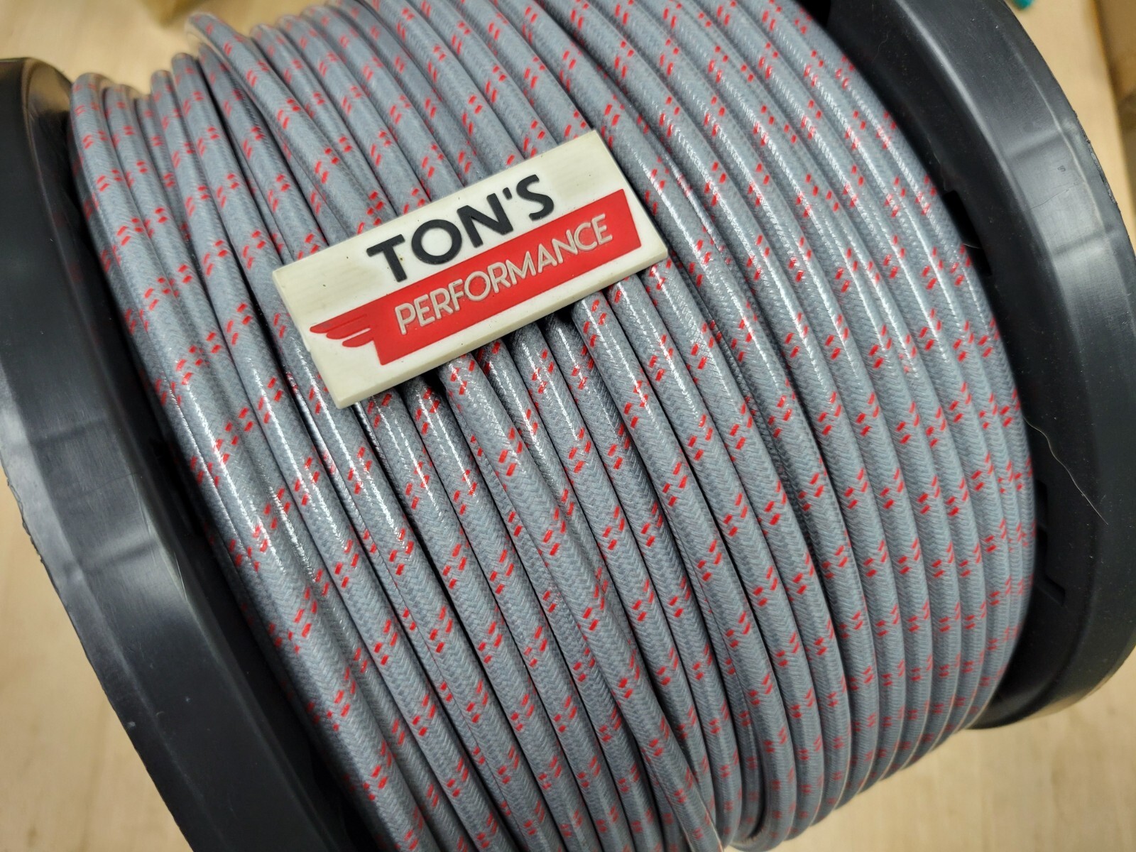 8mm Suppression Core BRAIDED CLOTH Gray with Red Tracers SPARK PLUG WIRE Foot