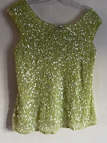 FRANK USHER SILK SHORT SLEEVES LIME GREEN SEQUINS TOP BLOUSE SHIRT SIZE:18 - Picture 4 of 24