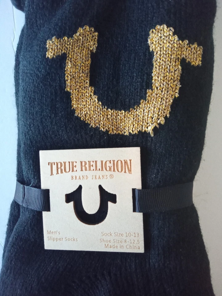 TRUE RELIGION SHERPA FLEECE-LINED THERMAL SLIPPER SOCKS MEN'S SIZE 8-12.5 BLACK  - Image 2 of 4