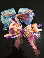 2 Frozen Large Hair Bows Anna Elsa Arendelle Blue Pink Purple Sparkly CUTE NEW