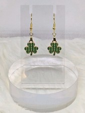 ST Patrick's Day Green  Gold Square Dotted Clover French Hook Fashion Earrings