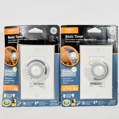 2x GE Indoor In-Wall Basic Timer (15325) 24 Hour Programmable Dial (Lot of 2)