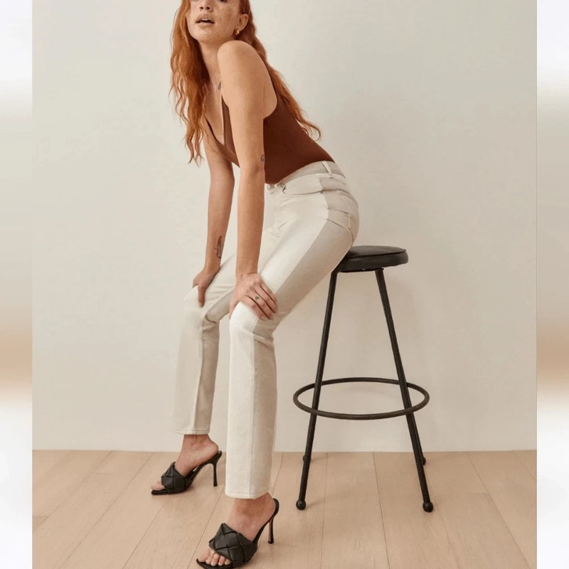 Reformation Cynthia Tonal Reworked High Rise Straight Jeans Size 26