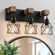 Farmhouse Bathroom Light Fixtures, 3-Light Vanity Lights for Bathroom, Black Woo