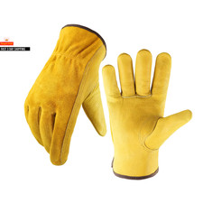 Leather Work Gloves Tough Cowhide Gardening Glove for Wood Flex Grip Cutting/Con