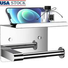 Polished Stainless Steel Toilet Paper Holder W/ Shelf Durable Easy Install New
