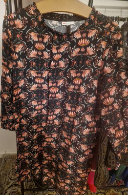 Street One Damen A-Linie Kleid S, Blumen, Langarm, schwarz/rosa, knie, Rundhals