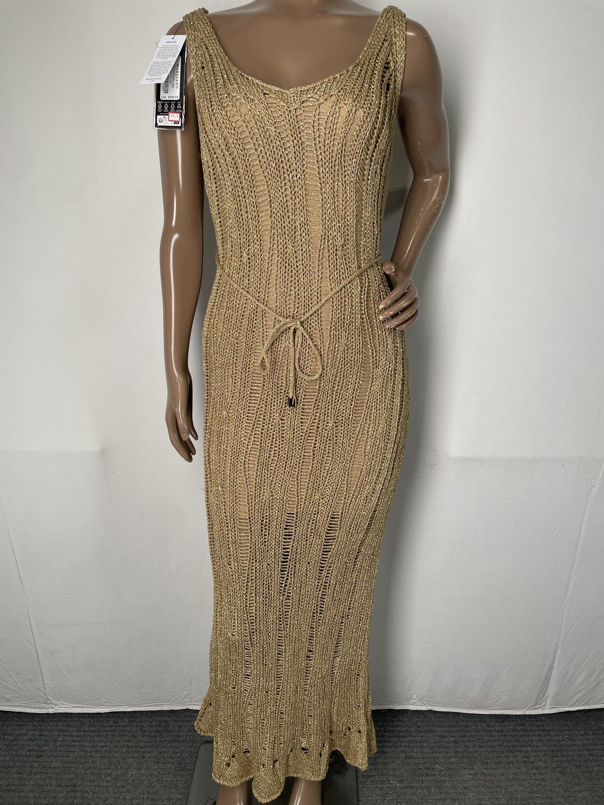 Marciano By Guess Womens Maxi Dress Gold Size 6 Lucky Lurex Net Metallic V Neck