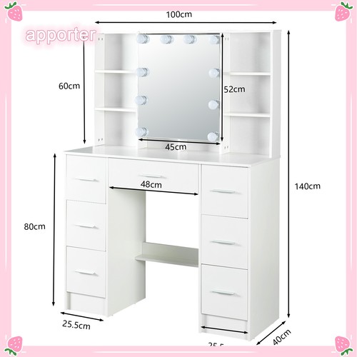 USA Vanity Set with 10 LED Lighted Mirror Makeup Dressing Table Desk for Girls - Picture 3 of 12