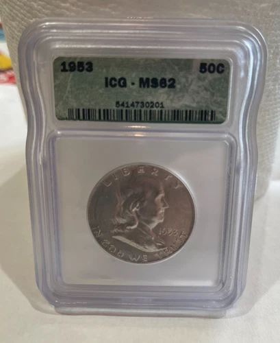 1953 MS 62 Franklin half dollar ICG 90% silver