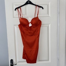 Oh Polly Underwired Satin Mini Dress in Deep Orange Size 12