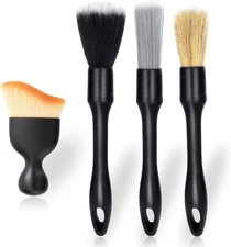 4 PCS Car Detailing Brush Set for Cleaning Interior or Exterior, Boars Black 