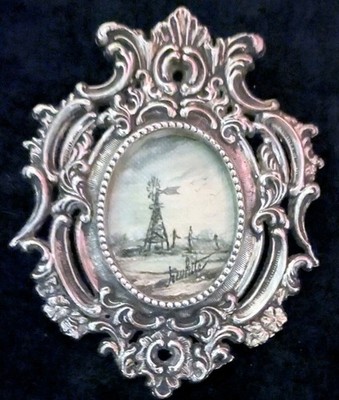 Signed Miniature  Oil Painting of a Windmill With French Mod-Dep Frame