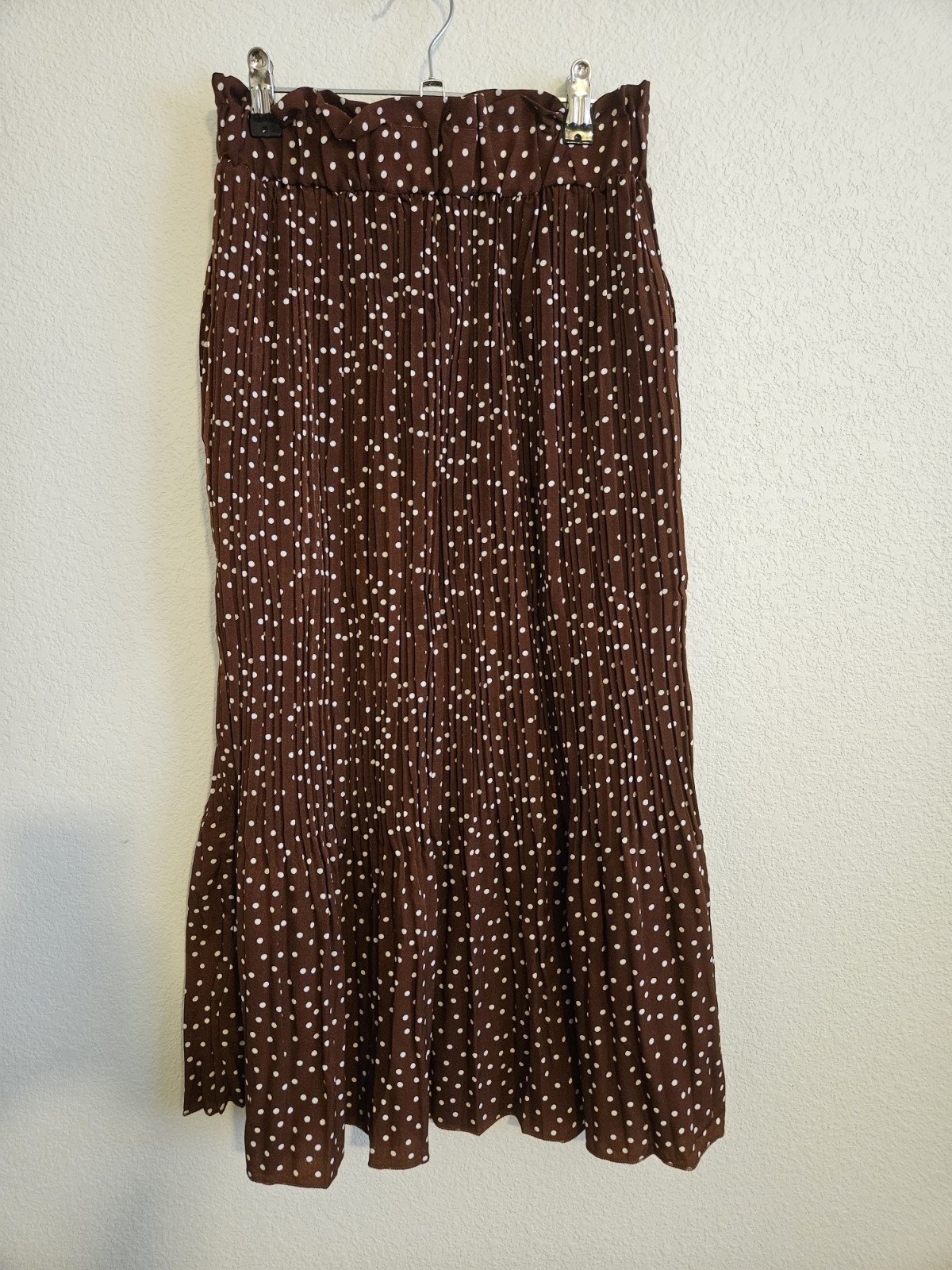 Womens High Waist Polka Dot Pleated Midi Swing Skirt with Pockets Brown, Size...
