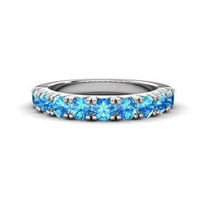 Sterling Silver 925 Swiss Blue Topaz Brilliant-Cut Round 3mm Half Eternity Ring